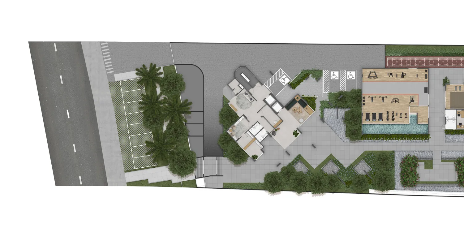 Planta de implantação do Kaá Residencial com as torres Oka e Kaasa, praças e área de praia