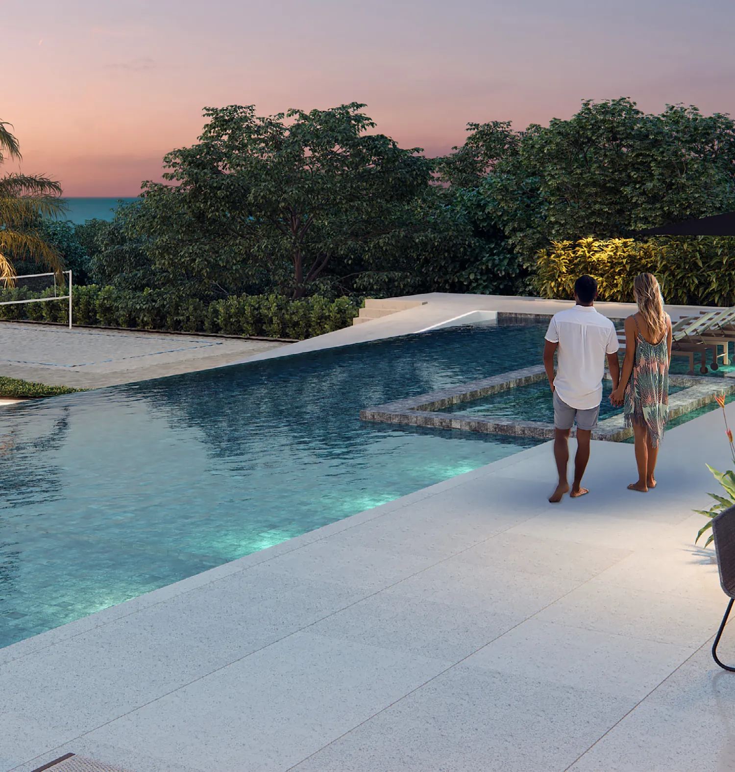 Piscina de borda infinita com vista para o mar
