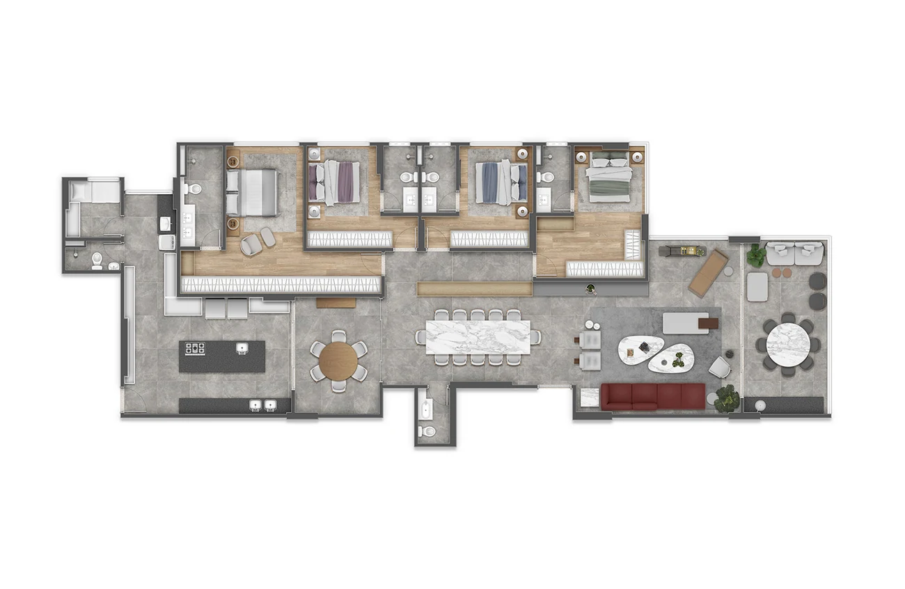 Planta da Torre Oka terminação 01 — 265 m² com 4 suítes