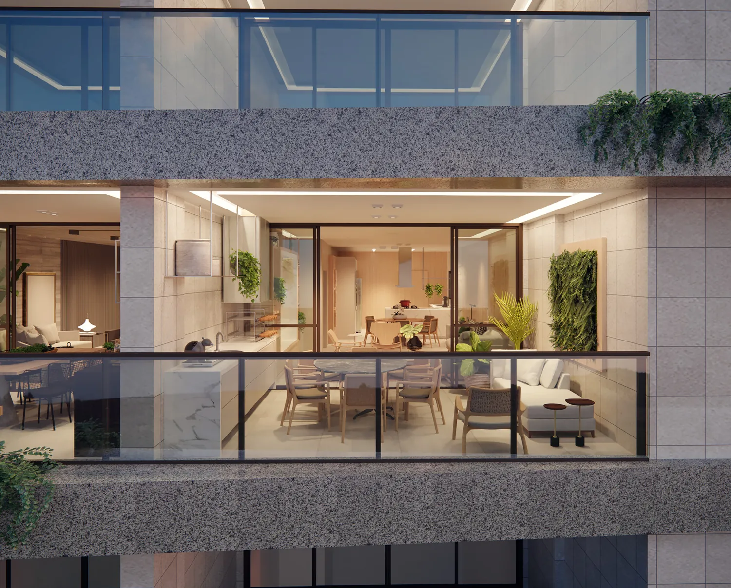 Varanda gourmet de 20 m² integrada à sala do apartamento